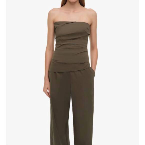 NEW SIMKHAI emerson ruched bustier top in fern
